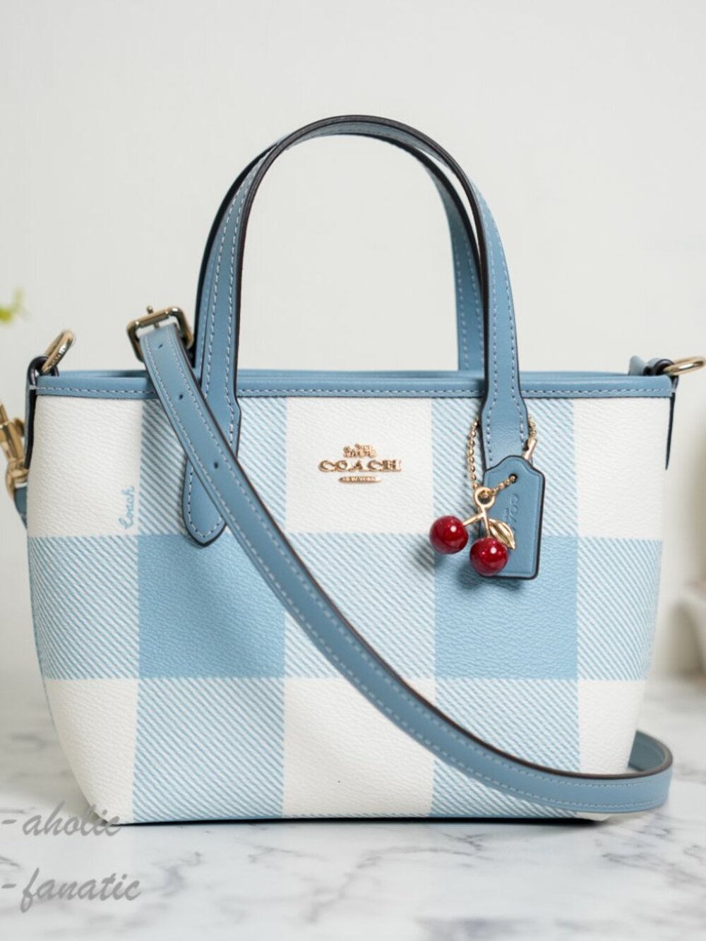 Coach CEU32 City Mini Tote Bag With Gingham Print And Charm NWT